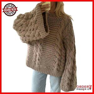 Oversized Cable Knit Pullover Sweater Chunky Slouchy Long Sleeve